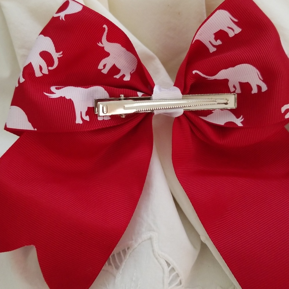 Elephant print hair bow. Red. White. πΊοΈHPπΊοΈ - Picture 2 of 2